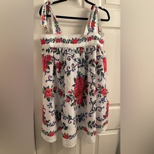 FARM Rio White Dress with Red and Blue Floral Tapestry